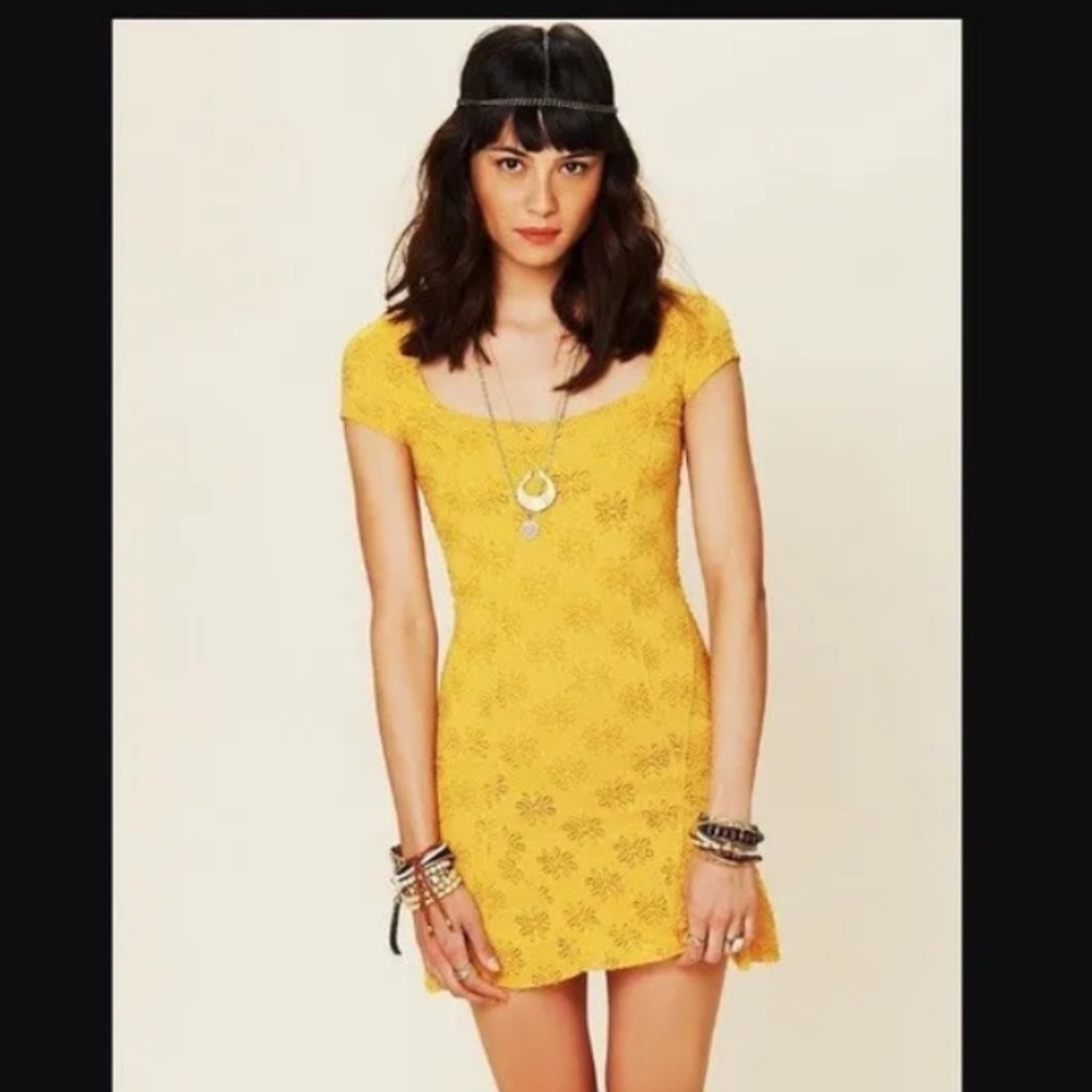 Free People Daisy Godet mustard yellow Mini Dress